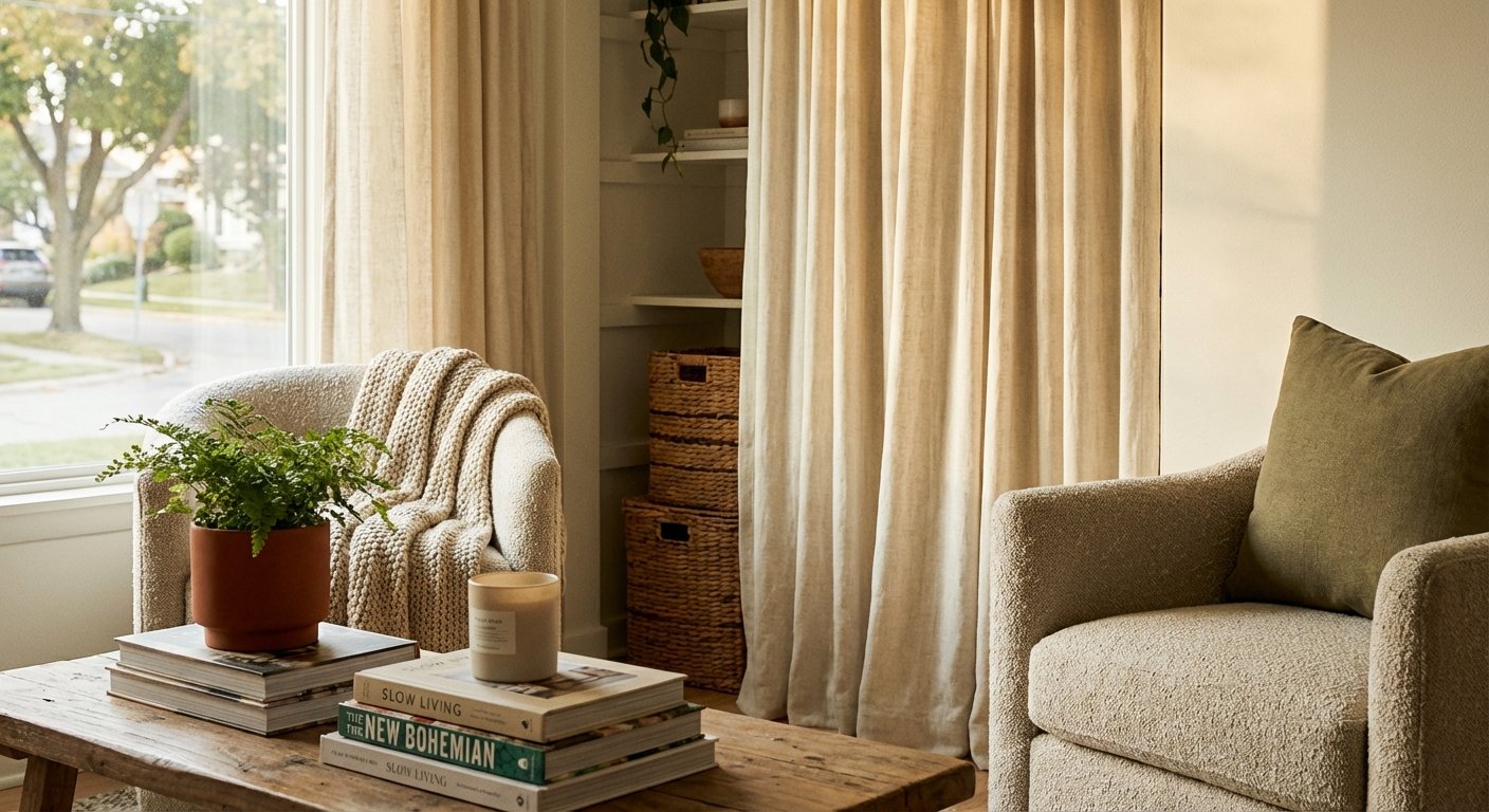 13. Curtain-Hidden Storage Areas