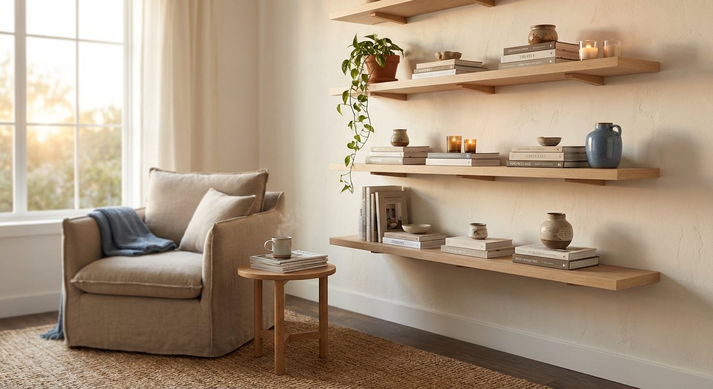 5. Floating Shelves With Hidden Brackets