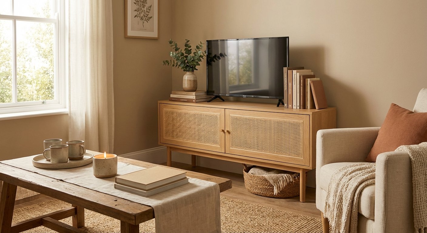 6. TV Stand Storage That Goes Beyond Electronics