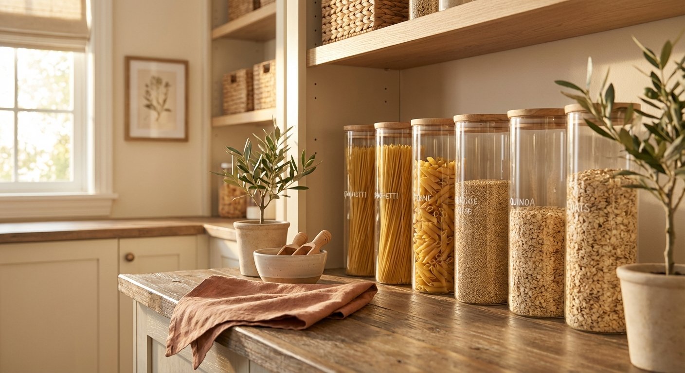 4. Transform Pasta and Grain Storage with Tall Clear Canisters